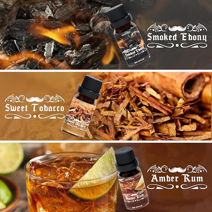 Men Diffuser Oils Gift Set, SNOWSEN Gentlemen's Essential Oil Set for Diffuser for Home, Candles Scents & Perfume, Sandalwood, Cologne, Smoked Ebony, Amber Rum, Cedar, Sweet Tobacco