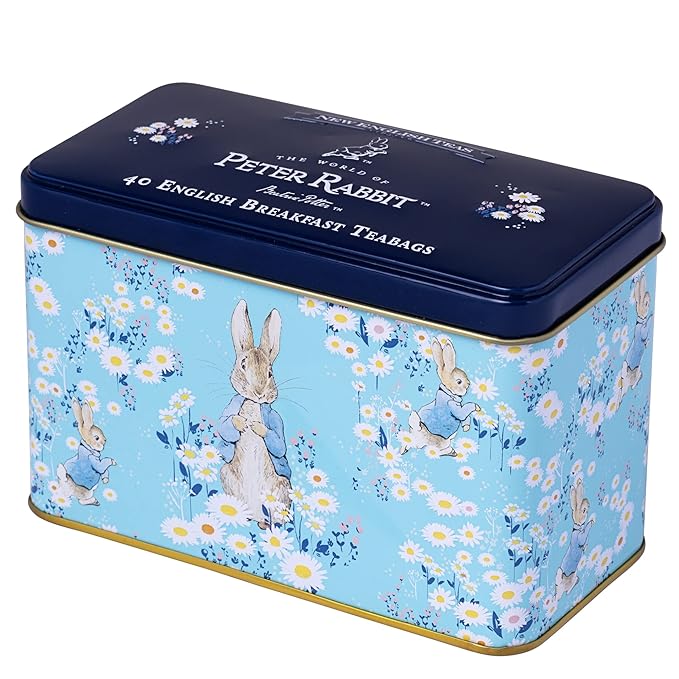 New English Teas Daisies Peter Rabbit Tea Tin with 40 English Breakfast Teabags