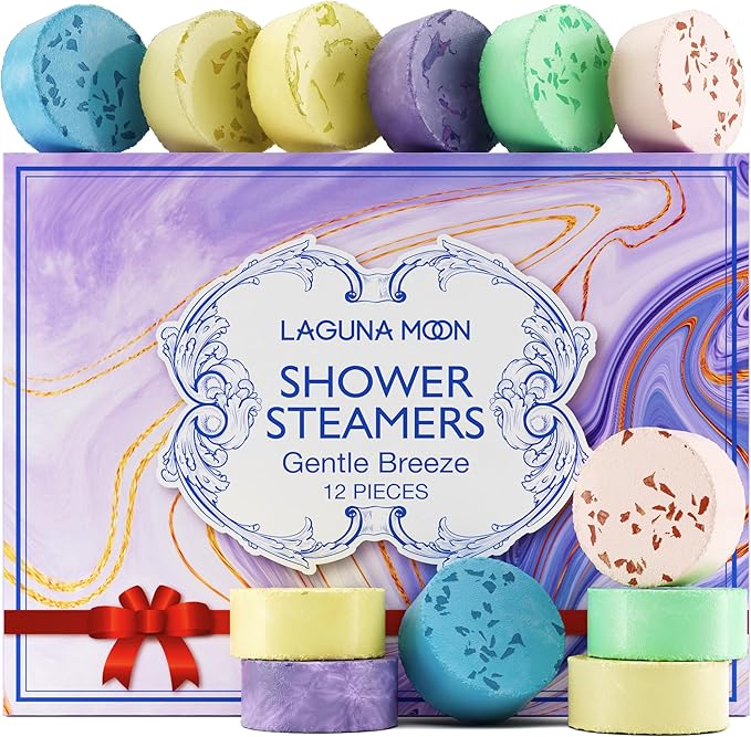 Lagunamoon Aromatherapy Shower Steamers, 12 Piece Variety Pack Essential Oil Shower Steamers - Self Care, Relaxation, Pampering Vapor Shower Tablets for Home Spa, Christmast Set, Gifts for Men, Women