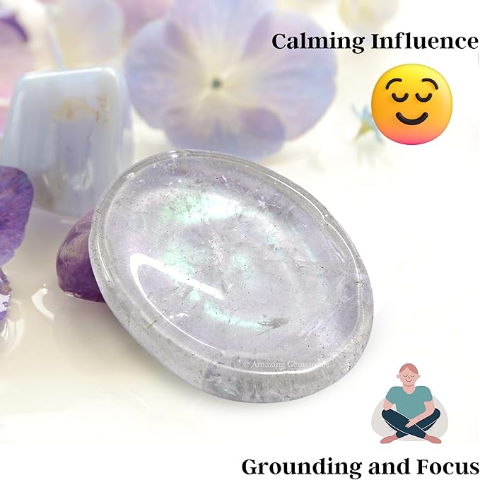 Amazing Gemstone Angel Aura Quartz Worry Stone Crystals and Healing Stones - Worry Stones for Stress Relief Gifts - Piedra Crystal Fidget for Meditation - Unique Stocking Stuffers Gifts for Women
