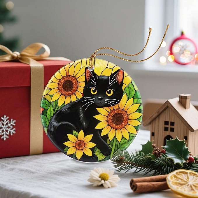 Christmas Ornament, Christmas Decoration, Ceramic-Style Black Cat Ornament, Heirloom Keepsakes, Holiday Ornaments, Holiday Presents, Unique Xmas Gifts, Gift Exchange Ornaments, Gift Idea