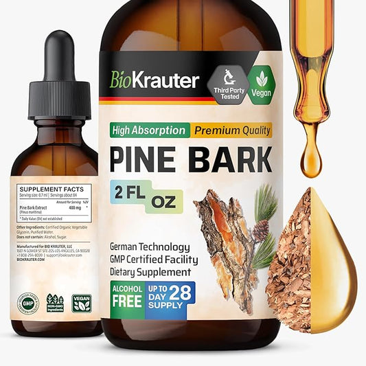 BIO KRAUTER Pine Bark Extract - Rich in Antioxidants Liquid Supplement - 400 mg French Maritime Pine Bark Extract Drops - Vegan, Alcohol & Sugar Free - 2 Fl Oz