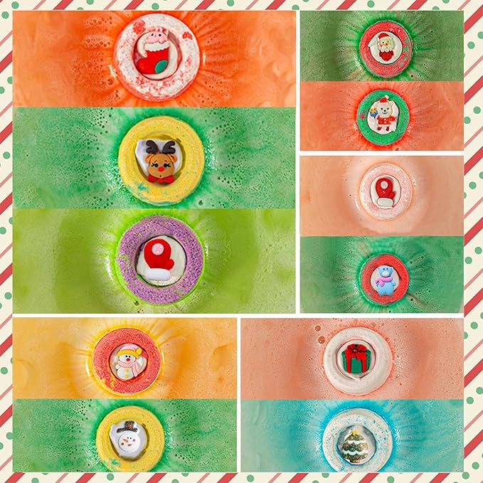 20 Pack Christmas Bubble Bath Bombs,Bath Bombs for Kidswith Christmas Squishy Surprise Inside Kids Girls Boys Women Christmas Stocking Stuffers Gifts