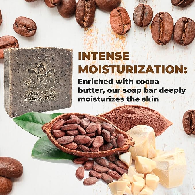 Handmade Coffee Scrub Soap Bar โ Natural Exfoliating Soap with Fresh Ground Coffee, Cocoa Butter & Latte Aroma โ Cold Process Body Scrub Bar - (5 bars)