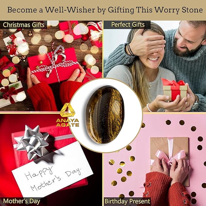 Tiger Eye Worry Stones – Crystal Thumb Worry Stone for Anxiety, Stress – Relaxing and Soothing Balance Stones for Meditation, Stress Relief – Healing Stones and Crystals for Men and Women