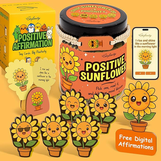 Positive Sunflower Gifts For Women Birthday - Daily Affirmation Cards For Men, Cute Christmas Inspirational Cards, Unique Mental Health Stress Relief Gifts For Coworkers Friend Teen Girls