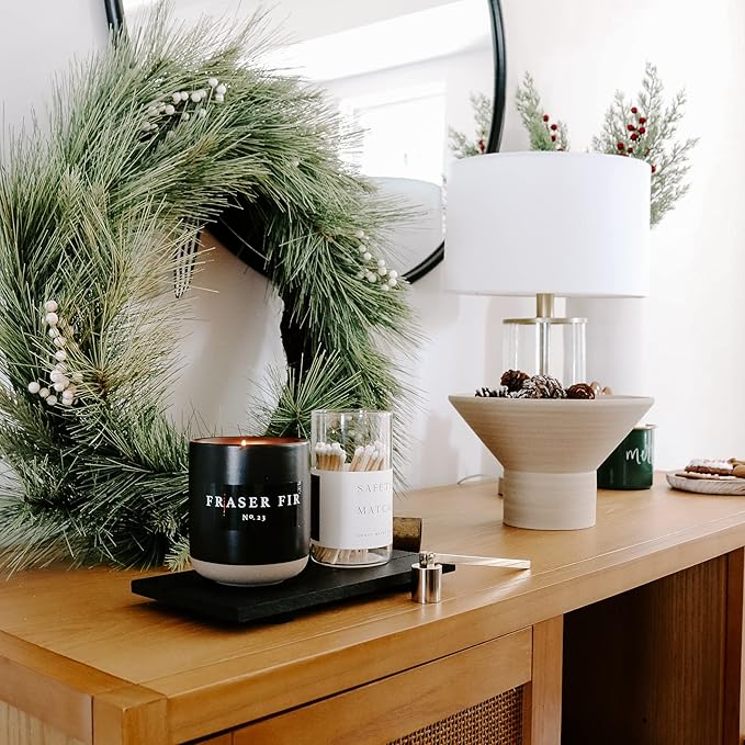 Sweet Water Decor Fraser Fir Soy Candle | Cypress, Evergreen, Cedar, and Fir Balsam Scented Candles for Home | 12oz Black Stoneware Jar, 60+ Hour Burn Time, Made in The USA