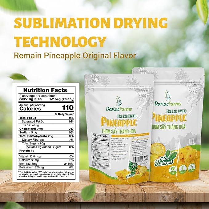 DARLAC FARMS Freeze Dried Pineapple Slices, Pack 1, No Sugar Added, Healthy Fruit Snacks for Kids, Adults & All Ages, Premium Organic Crispy Crunchy Snacks, Tea, Smoothie, 2 Oz