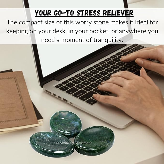 Amazing Gemstone Moss Agate Worry Stone Crystals and Healing Stones - Worry Stones for Stress Relief Gifts - Piedra Crystal Fidget for Meditation, Calming, Relaxation