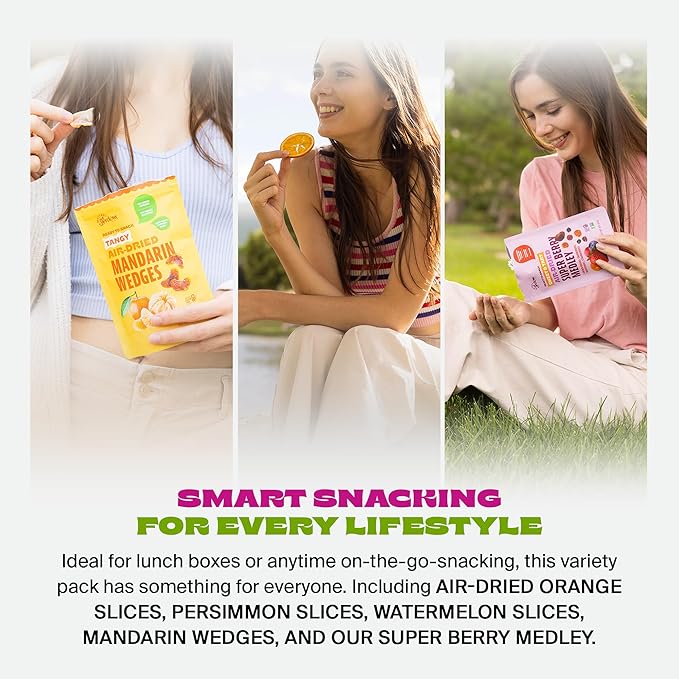 Whitney Jordan Naturals Air-Dried Fruit Variety Pack | Dried Fruit Snack with Watermelon, Persimmon, Orange, Super Berry Medley & Mandarin | No Sugar Added, Gluten-Free, Vegan | 2 Oz, Pack of 10