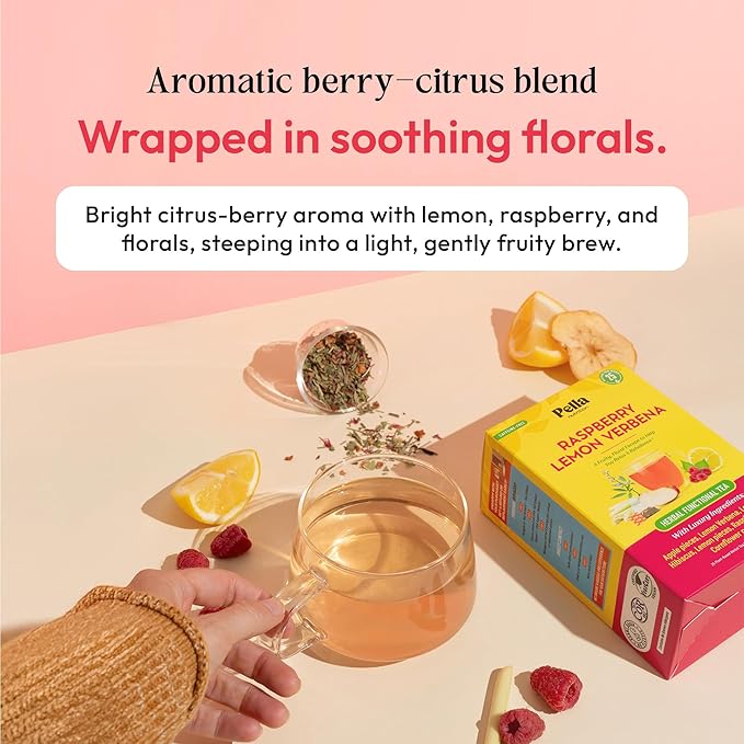 Lemon Verbena and Hibiscus Tea – Contains Lemongrass, Corn Flowers, Apple, Lemon & Raspberry – Vegan, Kosher, Caffeine-Free Herbal Drink – Soothing Fruity Blend for Relaxation & Vitality (25 Tea Bags)