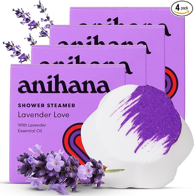 ANIHANA Shower Steamers 4 Pack with Lavender Essential Oils, Paraben Free, Cruelty Free, Refreshing Lavender Love Scent, 1.76 oz Each