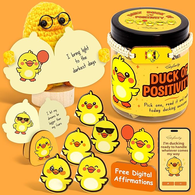 Positivity Duck Gifts For Duck Lovers Crochet - Daily Affirmation Cards, Funny Support Coworker Birthday Gifts For Women Unique, Cute Back To School Teen Girl Gift Trendy Stuff