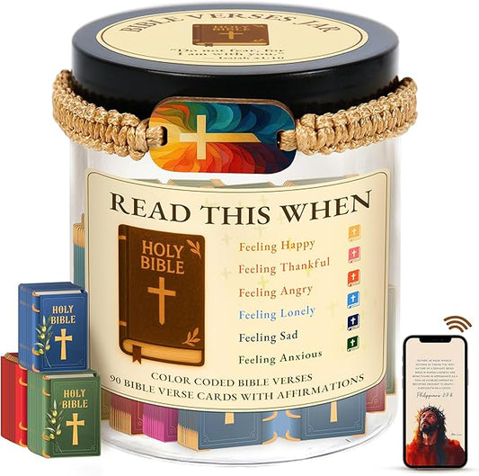 Bible Verse Jar, 90 Bible Verse Cards with NFC Bible Verse Bracelets, Scripture Bracelets, Read Me When Bible Verses Jar, Prayer Jar, Affirmation Cards, Christian Gifts for Women, Men