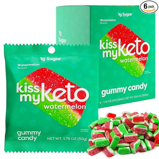 Kiss My Keto Sugar Free Gummies, Gummy Watermelon 6-Pack – Satisfy Cravings while Staying in Ketosis – High Fiber, 3g Net Carbs, Non-GMO, Vegan, & No Gluten – Calorie-Friendly Vegan Candy