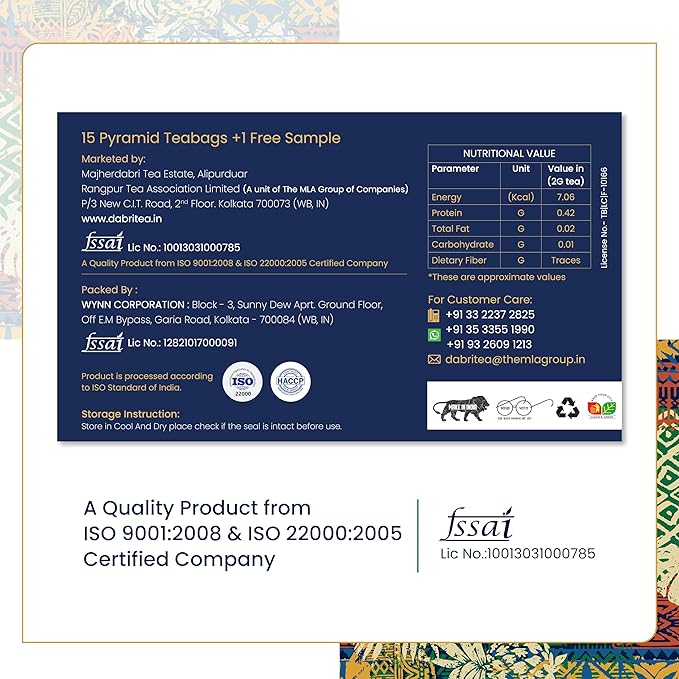 Dabri Jasmine Green Tea Bags | 16 Premium Green Tea Bags with Jasmine Flowers | Natural Antioxidant-Rich for Refreshing Energy & Wellness