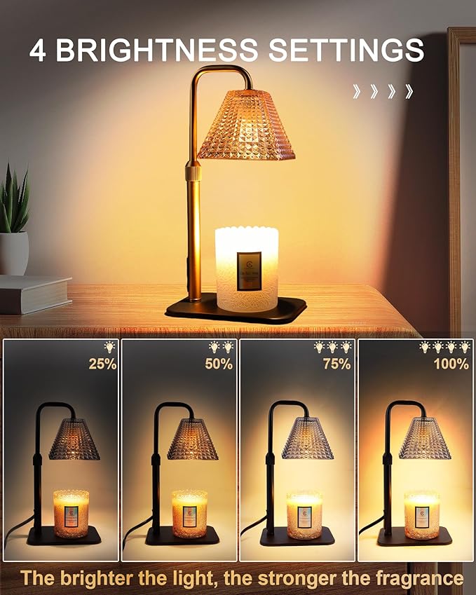 Candle Warmer Lamp with Timer Dimmer - Birthday Gifts for Women Mom House Warming Gift New Home Room Decor, Adjustable Height Wax Melt Warmer Lamp for Scented Jar Candles with 2 Bulbs (Gold)