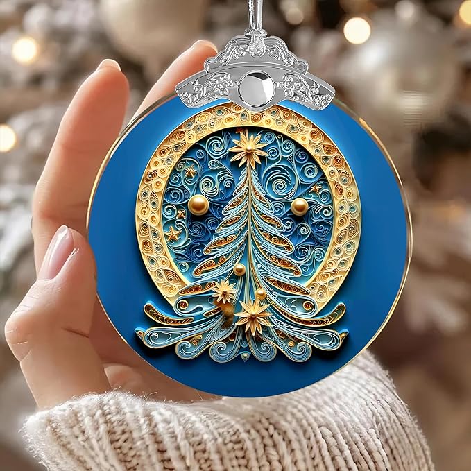 2025 Christmas Ornament, Stained Glass Effections, Christmas Tree 4 Inch Acrylic Ornament Art, White Elephant Gifts Car Interiors Decors, Christmas Decor (Quilling Tree 3)