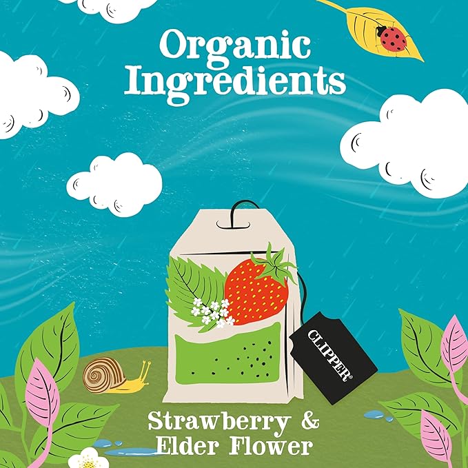 Clipper Tea Strawberry & Elderflower Herbal Tea – Caffeine Free, USDA Organic, Great Hot or Iced – Refreshingly Fruity, Natural, Fair & Delicious – 200 Tea Bags