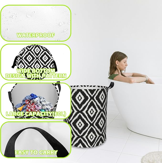Laundry Basket Black Diamond Laundry Basket Oxford Cloth Laundry Hamper Large Storage Baskets Toy Organizer Tote Bag For Bedroom Clothes Bathroom 17.3(H) x16.5(D) Inch