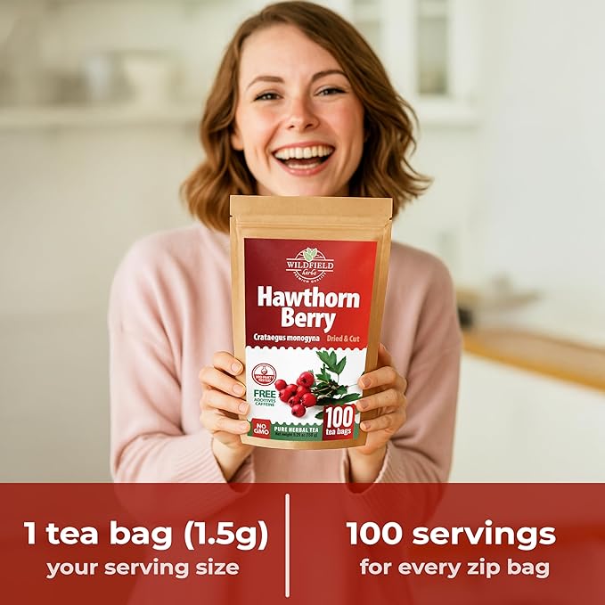 100 Bags Hawthorn Berry Herbal Tea (Crataegi fructus) – 100 Tea Bags 1.5g Hawthorn Fruit Espino Blanco