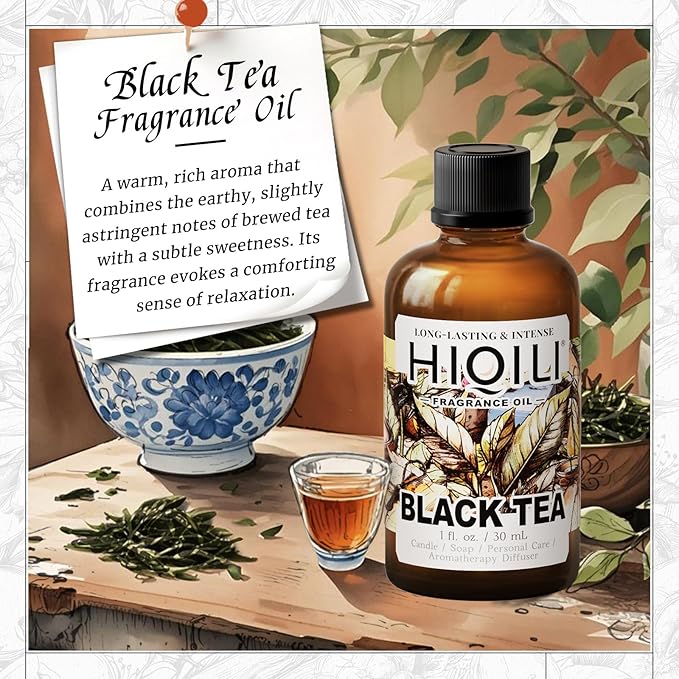 HIQILI Black Tea Fragrance Oil for Diffuser & Car Air Freshener, Long-Lasting Hotel Scent, Candle & Soap Making Supplies - 1 Fl Oz