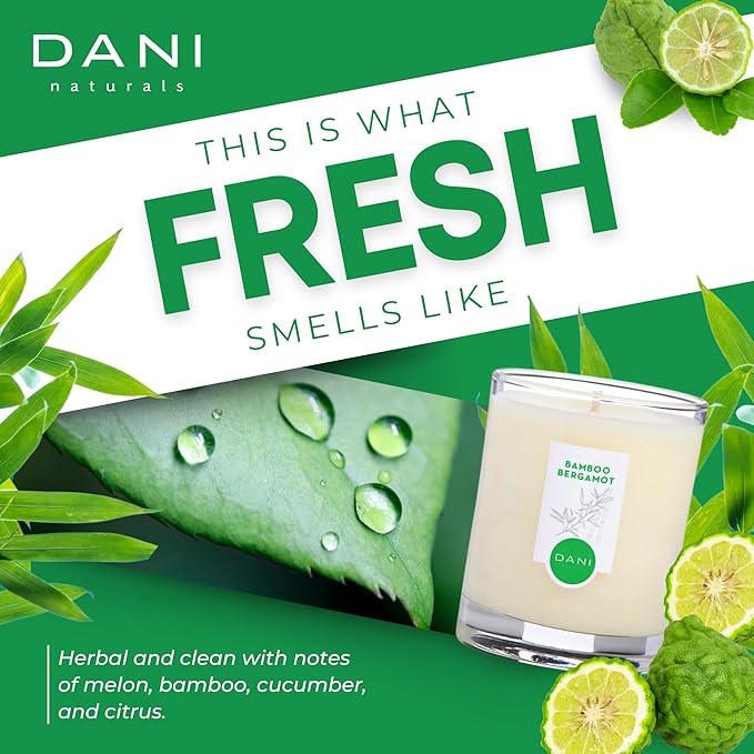DANI Naturals Soy Candle - Bamboo Bergamot Scented, Kosher, Non-Toxic, Long-Lasting Pure Soy Candle - 7.5 oz