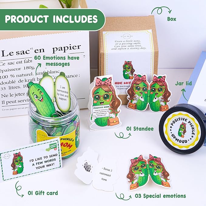 Motivational Pickle Jar for Mom β 60 Affirmations & Positive Quotes | Funny Gift Idea for Mothers, Adults, College Girls | Self Care, Positive Cards, Just Because Gift, Cute Desk Decor