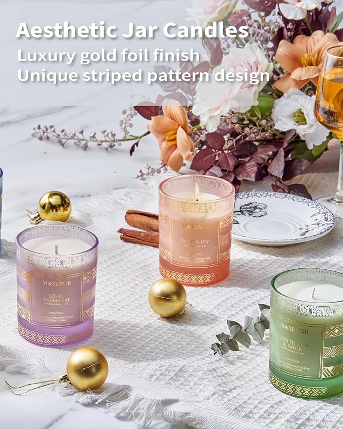 M&SENSE Vanilla Bean Scented Candles for Christmas Thanksgiving Gift Set, House Warming Gifts New Home, 7.4 oz 45 Hours Slow Burning, Natural Soy Candle for Home Scented