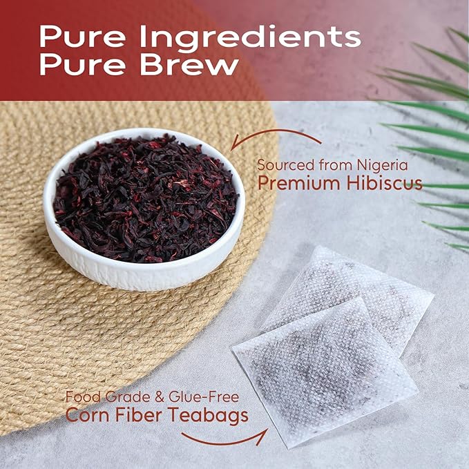 FullChea - Hibiscus Tea Bags, 120 Counts - Te De Flor de Jamaica, Hibiscus Flowers Tea for Daily Wellness - Non-GMO - Caffeine-free - Rich in Antioxidants & Support Digestion