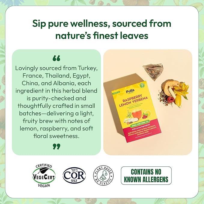 Lemon Verbena and Hibiscus Tea – Contains Lemongrass, Corn Flowers, Apple, Lemon & Raspberry – Vegan, Kosher, Caffeine-Free Herbal Drink – Soothing Fruity Blend for Relaxation & Vitality (25 Tea Bags)