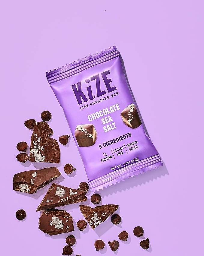 KiZE Energy Bars - Chocolate Sea Salt - Gluten Free, Dairy Free, Non-GMO, and High Protein Meal Replacement Energy Bars, Meal Bas, Clean & Simple Food Ingredients - 7g High Protein Snacks, (10 Count)