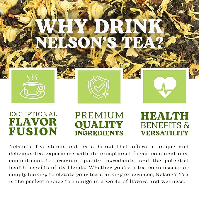 Nelson's Tea Apricot Peach Cobbler Tea Loose Leaf Blend - Jasmine Green Tea, Black Teas, Oolong, Safflower & Marigold Petals - Apricot Peach, Black Jasmine Teas (4oz)