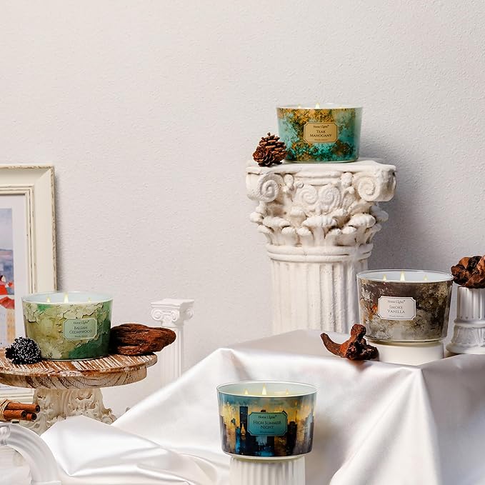 HomeLights Large jar Candle | 4-Wick Long-Lasting Scented Candles, 18oz Natural Soy Wax Candle for Home Scented, Industrial Chic Gifts for Women & Men, Smoke Vanilla