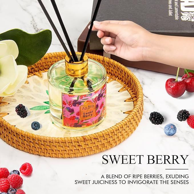 Reed Diffuser for Home, 6.7oz Sweet Berry Scent Diffusers for Bathroom Air Freshener, Aromatherapy Diffuser for Room Office and Desk Decor