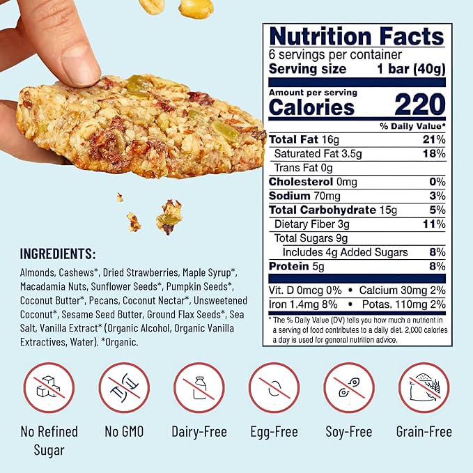 The YES Bar – Strawberry Coconut – Plant Based Protein, Decadent Snack Bar – Vegan, Paleo, Gluten Free, Dairy Free, Low Sugar, Healthy Snack, Breakfast, Low Carb, Keto Friendly (Pack of 6)