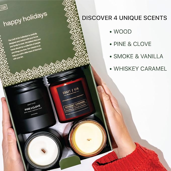 Craft & Kin Scented Candle Gift Set | Embers & Spice Home Scented Candle Sets for House Warming, Men's Gift Candles