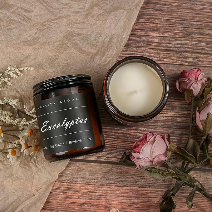 MOASITN Eucalyptus Heavenly Scented Candles for Home| Natural Soy Aromatherapy Candle| Handmade Long Lasting Jar Candel| Women,Men Gift for Relaxing,Housewarming,Birthday,Meditation,Bath| 7oz