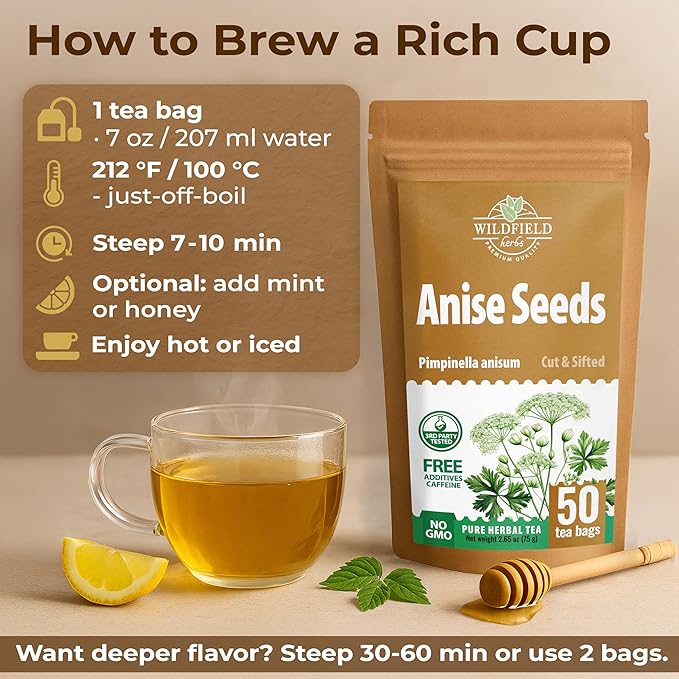 50 Bags Dried Anise Seeds Anaise Seeds Herb Tea (Pimpinella Anisum) - 50 Count 1,5 g Bags Anise Seed Herbal Tea Semilass De Anis