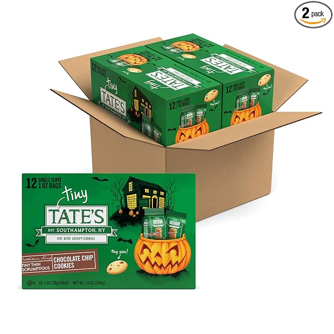 Tate's Bake Shop Tiny Chocolate Chip Cookies, Limited Edition Halloween Cookies, 2 Boxes (24 Total Snack Packs)