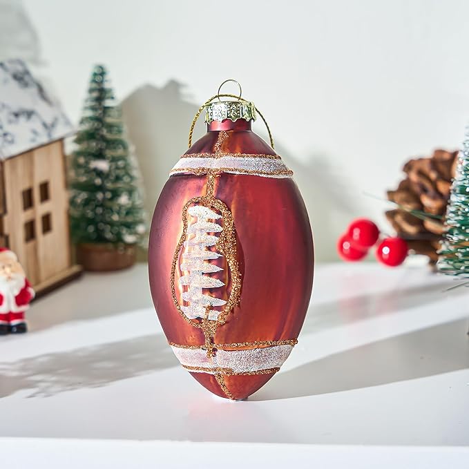 Joiedomi Christmas Football Glass Small Ornament, Sports Ball Glass Blown Mini Ornament, Boys Sports Decorations for Xmas Gift Holiday Party Favor Indoor Decoration