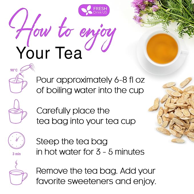 FreshDrinkUS Premium 55 Astragalus Root Tea Bags, 100% Natural & Pure. Astragalus Root Herbal Tea. Made With Natural Material Tea Bags. No Sugar, No Caffeine, No Gluten, Vegan