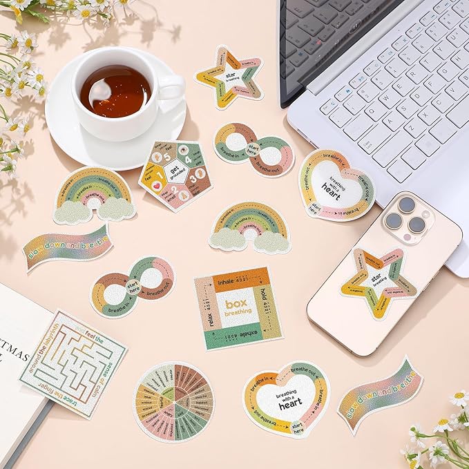 Libima 72 Pieces Anxiety Sensory Stickers Textured Stickers Fidget Mindfulness Sticker School Counselor Supplies Adult Sensory Items Anxiety Relief, 9 Styles (Vintage Color)