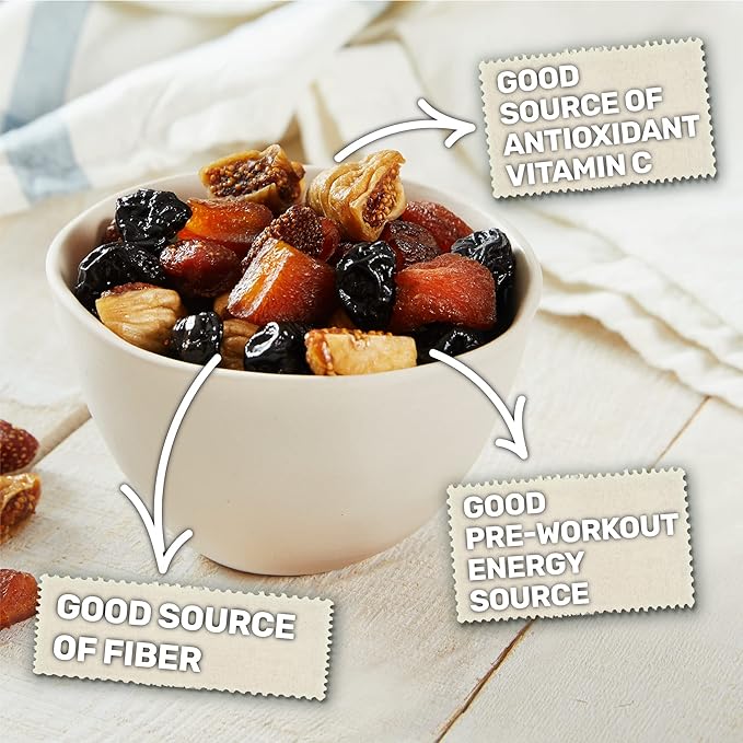 Happy Village Organic Dried Fruit Mix - Apricots, Figs, Strawberries & Tart Cherries, 18 OZ (3 Packs of 6 OZ) - Kosher, Non-GMO, No Refined Sugar, Vegan, Unsulfured Dried Fruit Medley