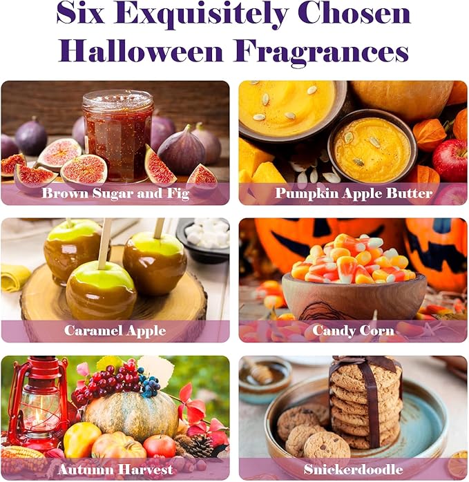 AmaKane Halloween Fragrance Oil Set, 6x10ml Fall Essential Oils for Diffuser, Candle Soap Making Scents- Brown Sugar and Fig, Pumpkin Apple Butter, Caramel Apple, Candy Corn and More