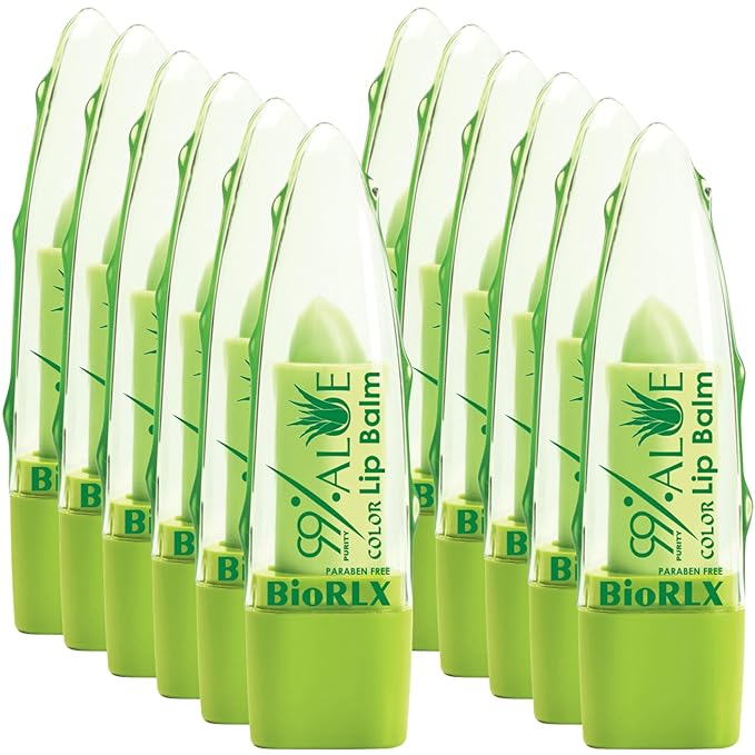 BioRLX 99% Purity Aloe Vera Lip Balm with Color(Tinted) (Twelve Lip Balms)