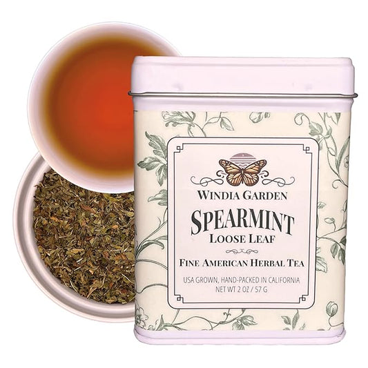 Windia Garden, Spearmint Tea, Loose Leaf Herbal Tea, Grown in USA, Caffeine-Free, Classic Metal Tea Tin, Hand-Packed in California, Small Woman Owned Business