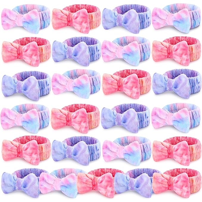 25 Pcs Spa Headband Bulk Makeup Headbands for Washing Face Cute Bow Hairbands Soft Coral Fleece Hairbands for Women Face Skin Care Makeup Spa Gift Shower Yoga(Novel Pattern)
