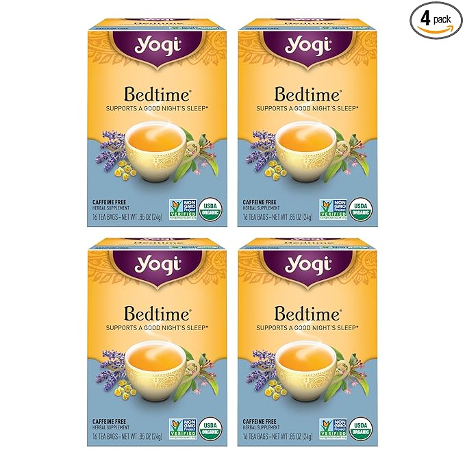 Yogi Tea Bedtime Tea - 16 Tea Bags per Pack (4 Packs) - Chamomile & Passionflower Herbal Tea Blend - Tea to Support a Good Night's Sleep - Includes Lavender, Licorice Root, Spearmint & Cardamom
