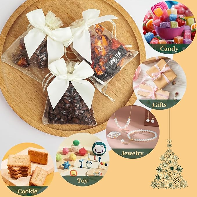 100 Pcs Organza Gift Bags Beige Small Jewelry Pouches Wedding Jewelry Bag 2x3 Inch Favour bags Lavender Bag for Wedding Birthday Party Christmas Candy Mesh Bags